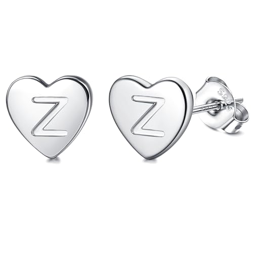 Adramata Buchstaben Ohrringe Silber 925 Damen Herz Ohrringe Mädchen Initialen Buchstaben Ohrstecker Gold/Silver Geschenke für kinder Mädchen,S26 von Adramata