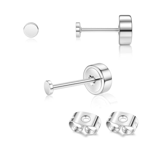 Adramata 2Pcs Titan Ohrringe Gold Damen Ohrstecker Titan Flach Zurück Ohrstecker Hypoallergene Piercing Ohr Tragus Piercing Helix Piercings Gold Silber Titan Ohrringe 2/3/4MM von Adramata