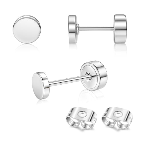 Adramata 2Pcs Titan Ohrringe Gold Damen Ohrstecker Titan Flach Zurück Ohrstecker Hypoallergene Piercing Ohr Tragus Piercing Helix Piercings Gold Silber Titan Ohrringe 2/3/4MM von Adramata
