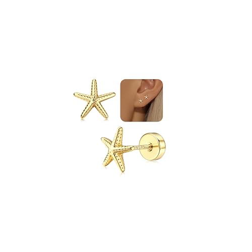 Adramata Ohrring Silber 925 für Damen Mädchen Hypoallergene Ohrstecker Zierliche Seestern Schleife Kreuz Ohrringe Stecker für Damen Helix Knorpel Piercing Silber/Gold Ohrstecker von Adramata