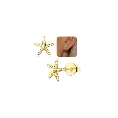 Adramata Ohrring Silber 925 für Damen Mädchen Hypoallergene Ohrstecker Zierliche Seestern Schleife Kreuz Ohrringe Stecker für Damen Helix Knorpel Piercing Silber/Gold Ohrstecker von Adramata