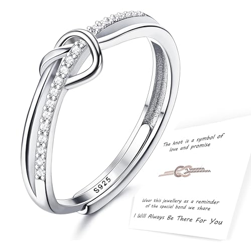 Adramata 925 Sterling Silber Ringe für Frauen, Ring Silber Damen mit Zirkonia, Einstellbarer Liebesknoten Silber Verlobungsring, 925 Sterling Silber Versprechen Ringe Schmuckgeschenke,B Adramata 925 Sterling Silber Ringe für Frauen, Ring Silber Damen mit Zirkonia, Einstellbarer Liebesknoten Silber Verlobungsring, 925 Sterling Silber Versprechen Ringe Schmuckgeschenke,B von Adramata