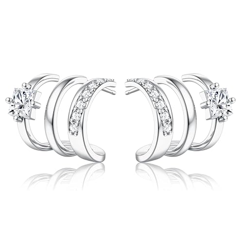 Adramata Ohrringe Silber 925 für Damen Mädchen 14K Vergoldet Doppel-Creolen 925 Silber, Hypoallergen 4 Krappen Wrap Ohrringe Silber für Ein Ohrlöcher von Adramata