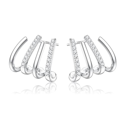 Adramata Ohrringe Silber 925 für Damen Mädchen 14K Vergoldet Doppel-Creolen 925 Silber, Hypoallergen 4 Krappen Wrap Ohrringe Silber für Ein Ohrlöcher von Adramata