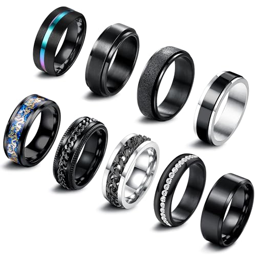 Adramata 9Pcs Edelstahl Ringe Herren Fidget Ring Spinner Ring Vintage Siegelring Cool Band Ring Männer Ehering Verlobungsring Schwarz Silber Ringe Set Anxiety Ring für Herren Damen Schmuck Adramata 9Pcs Edelstahl Ringe Herren Fidget Ring Spinner Ring Vintage Siegelring Cool Band Ring Männer Ehering Verlobungsring Schwarz Silber Ringe Set Anxiety Ring für Herren Damen Schmuck von Adramata