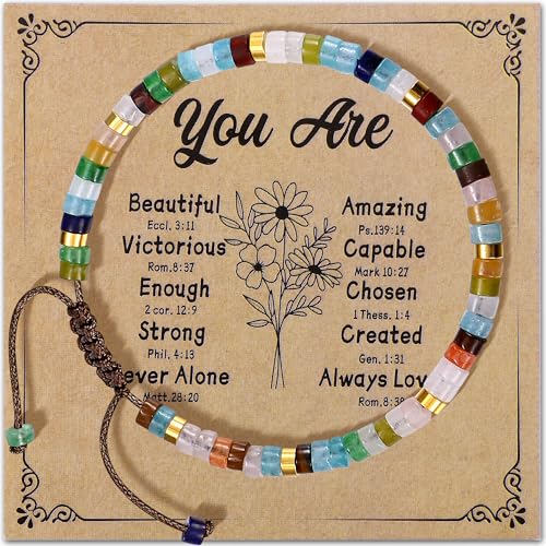 Adramata Perlen Armband für Damen Herren Handgefertigte Naturstein Armbänder Verstellbare Boho Kristall Armband Frauen Freundschaftsarmband Schmuck Motivierende Geschenke von Adramata