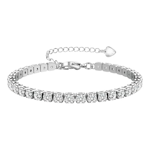 Adramata Armband Damen Silber Tennisarmband 14K Vergoldet Diamant Zirkonia Armbänder 3/4/5MM Geschenk mit Box,S5 Adramata Armband Damen Silber Tennisarmband 14K Vergoldet Diamant Zirkonia Armbänder 3/4/5MM Geschenk mit Box,S5 von Adramata