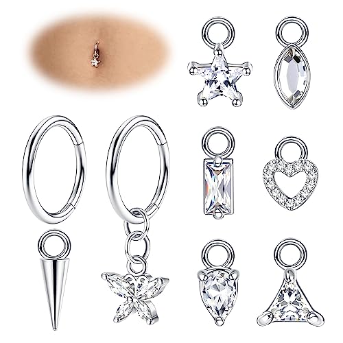 Adramata 14G Bauchnabelpiercing Chirurgenstahl Herz Schmetterling Bauchnabelpiercing Hängend Ohr Piercing Set Piercing Bauchnabel Silber Gold Bauchnabelpiercing Ring Körper Piercing Schmuck von Adramata