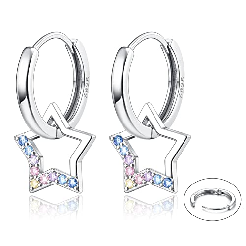 Adramata Damen Ohrringe Silber 925 Hängend Tropfen Stern Ohrringe Ohrhänger Modische Creolen mit Anhänger Silber Ohrringe Kinder Geschenk für Mädchen von Adramata