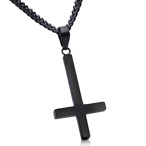 Adramata Umgedrehtes Kreuz Kette Herren Damen Edelstahl Kreuzkette Kreuz Anhänger mit 61cm Kette Halskette Damen Herren Umgedrehtes Kreuz Kette Schwarz von Adramata