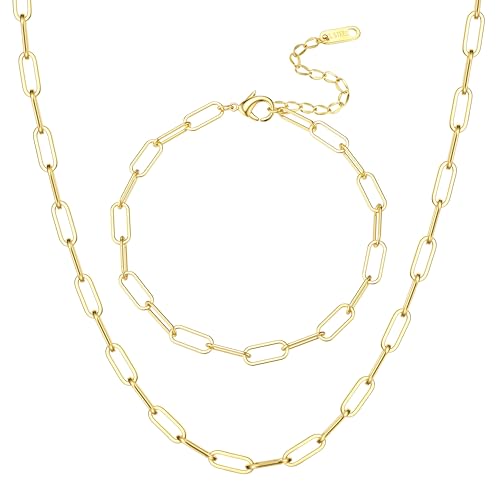Adramata Halskette Kette Armband Damen Paperclip Edelstahl Halskette Armband Set Stapeln 18K Vergoldet Halsketten Armbänder Rosegold/Silber/Gold Kette Schmuck Wasserfest Armband Halskette Damen Adramata Halskette Kette Armband Damen Paperclip Edelstahl Halskette Armband Set Stapeln 18K Vergoldet Halsketten Armbänder Rosegold/Silber/Gold Kette Schmuck Wasserfest Armband Halskette Damen von Adramata