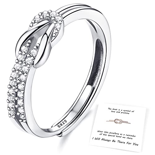 Adramata 925 Sterling Silber Ringe für Frauen, einstellbarer Liebesknoten Silber Verlobungsring, 925 Sterling Silber Versprechen Ringe,knotting von Adramata