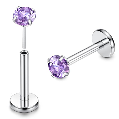 Adramata G23 Titan Lippenpiercing Labret Piercing 16G Threadless Push-in Tragus Piercing CZ Ohrpiercing Schmuck für Monroe/Medusa/Helix/Tragus Ohrring–Nasenpiercing Stecker für Damen Herren(2Pcs),1 von Adramata