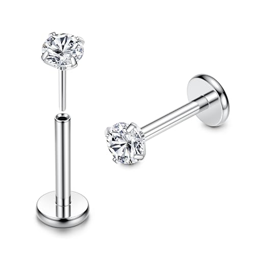 Adramata G23 Titan Lippenpiercing Labret Piercing 16G Threadless Push-in Tragus Piercing CZ Ohrpiercing Schmuck für Monroe/Medusa/Helix/Tragus Ohrring–Nasenpiercing Stecker für Damen Herren(2Pcs),3 von Adramata