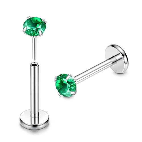 Adramata G23 Titan Lippenpiercing Labret Piercing 16G Threadless Push-in Tragus Piercing CZ Ohrpiercing Schmuck für Monroe/Medusa/Helix/Tragus Ohrring–Nasenpiercing Stecker für Damen Herren(2Pcs),6 von Adramata