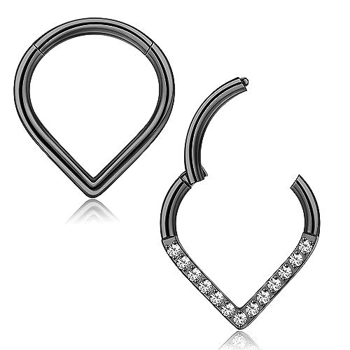 Adramata G23 Titan Helix Piercings für Damen Herren Titan Septum Piercing 16G V-förmige nasenpiercing Ring Hypoallergen CZ Knorpel Helix Tragus Ohrringe Ohrpiercing Titan Nasenring Piercing von Adramata