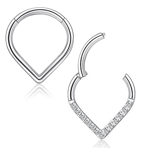Adramata G23 Titan Helix Piercings für Damen Herren Titan Septum Piercing 16G V-förmige nasenpiercing Ring Hypoallergen CZ Knorpel Helix Tragus Ohrringe Ohrpiercing Titan Nasenring Piercing von Adramata