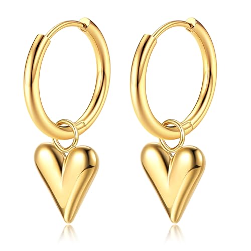 Adramata Damen Ohrringe Gold Hängend Gold Creolen mit Anhänger Edelstahl Tropfen Ohrringe 18K Vergoldete Ohrhänger Stern Mond Herz Ohrringe Schlichte Statement Ohrringe Creolen Damen Schmuck Gold von Adramata