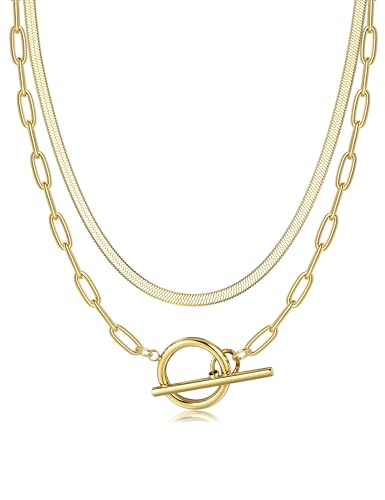 Adramata Halskette Damen Gold Stapelbare 14K Vergoldet Kette Set Trendige Cuban Link Paperclip Kette mit Knebelverschluss Silberkette Wasserfester Schmuck von Adramata