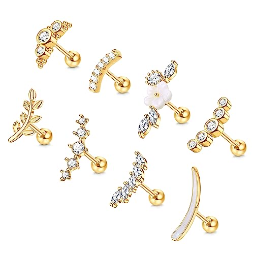 Adramata 8Pcs 16G Helix Piercings Chirurgenstahl Ohrringe Piercing Set Opal Blume Ohr Piercing Ohrringe Set Ohrstecker Daith Conch Knorpel Ohrpiercing Gold Silber Helix Piercing Ohr Schmuck von Adramata