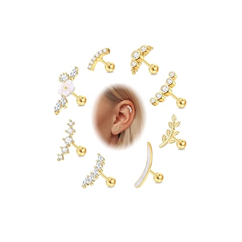 Adramata 8Pcs 16G Helix Ohrringe Set - Chirurgenstahl Opal Blume Daith Conch Knorpel Piercing Schmuck in Gold und Silber von Adramata