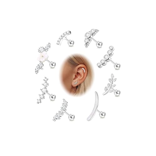 Adramata 8Pcs 16G Helix Piercings Chirurgenstahl Ohrringe Piercing Set Opal Blume Ohr Piercing Ohrringe Set Ohrstecker Daith Conch Knorpel Ohrpiercing Gold Silber Helix Piercing Ohr Schmuck von Adramata