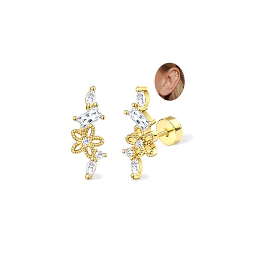 Adramata 2Pcs Helix Piercings Chirurgenstahl Ohrringe für Damen 16G Tragus Piercing Innengewinde Knorpel Ohrringe Ohrstecker Hypoallergen Piercing Ohr Tragus Conch Helix Piercing Gold Silber von Adramata
