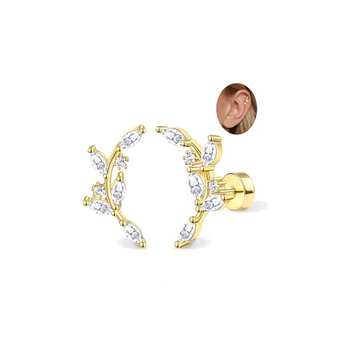 Adramata 2Pcs Helix Piercings Chirurgenstahl Ohrringe für Damen 16G Tragus Piercing Innengewinde Knorpel Ohrringe Ohrstecker Hypoallergen Piercing Ohr Tragus Conch Helix Piercing Gold Silber von Adramata