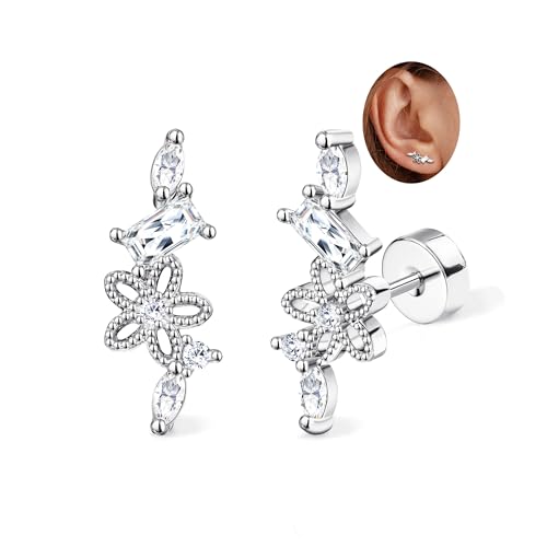 Adramata 2Pcs Helix Piercings Chirurgenstahl Ohrringe für Damen 16G Tragus Piercing Innengewinde Knorpel Ohrringe Ohrstecker Hypoallergen Piercing Ohr Tragus Conch Helix Piercing Gold Silber von Adramata