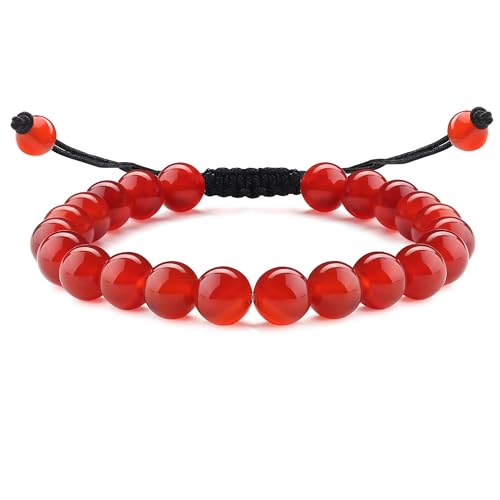 Adramata Karneol Kristall Armband - Einstellbar 4/6/8mm Natürliches Edelstein Perlen Armband - Rot Stretch/Geflochtenes für Damen Herren von Adramata