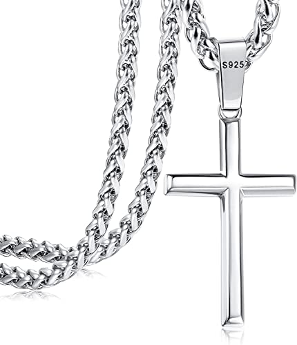 Adramata Kreuz Kette Herren Damen 925 Silber Kreuz Anhänger Halskette Edelstahl Kette Kreuz Halskette Silber Panzerkette Herren Silber Kette Kreuz Halskette von Adramata