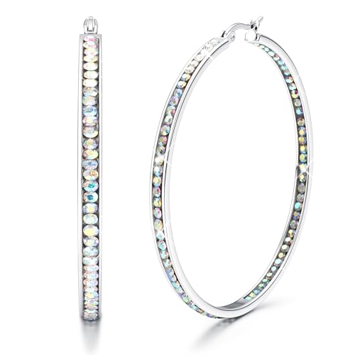 Adramata Ohrringe Creolen Edelstahl Damen Hypoallergen Kreolen mit AAA Zirkonia Ohrringe Hängend 40mm/50mm/60mm Earrings For Women Creolen Silber/Gold/Rosegold von Adramata