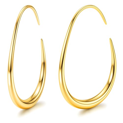 Adramata Creolen Edelstahl Damen - 18 Karat Gold/Weißgold/Roségold, Hypoallergene Große Ovale 25/30/35/40MM Tropfen Ohrringe, G35 Adramata Creolen Edelstahl Damen - 18 Karat Gold/Weißgold/Roségold, Hypoallergene Große Ovale 25/30/35/40MM Tropfen Ohrringe, G35 von Adramata