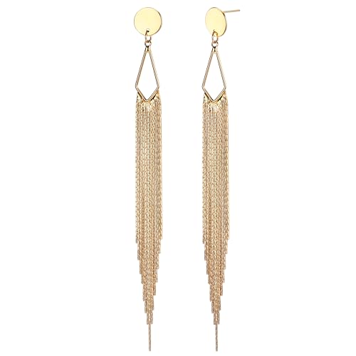 Adramata Ohrringe Gold Hängend Hypoallergene Edelstahl Post Tropfen Lang Hängend Quasten Statement Ohrringe Geschenke für Frauen Mädchen von Adramata