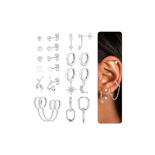Adramata 10 Paar Ohrringe Gold Set Edelstahl Ohrringe für Damen 14K Vergoldete Ohrring Creolen Gold Silber Ohrring Hängend Hypoallergen Ohrstecker Set Damenohrringe Silber Helix Piercing Or von Adramata