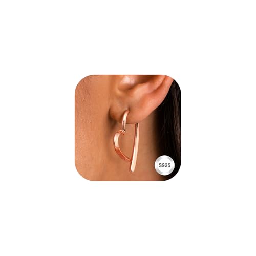 Adramata Ohrringe Silber 925 Herz Creolen Ohrringe für Damen Mädchen 14K Vergoldete Herz Ohrringe Hängend Klein Creolen Rosegold Gold Ohrringe Creolen Silber Ohrringe Damen von Adramata