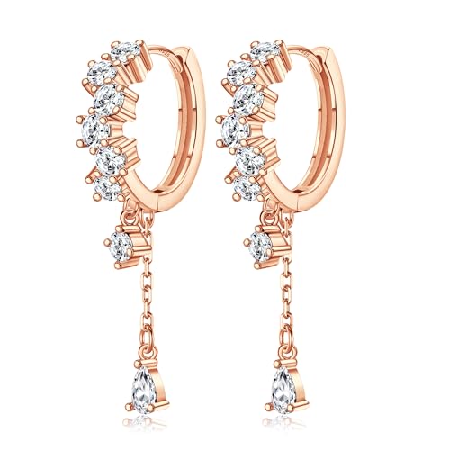 Adramata Damen Ohrringe Silber 925 Hängend Ohrringe Creolen Glitzer Creolen mit Anhänger Statement Ohrringe Tropfen Quaste Kette Ohrhänger Klein Creolen Rosegold Gold Silber Ohrringe Damen Frauen von Adramata