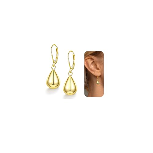 Adramata Damen Ohrringe Silber 925 Hängend 14 Karat Vergoldet Tropfen Ohrringe Wassertropfen Ohrringe mit Anhänger Leverback Ohrhänger Statement Ohrringe Silber Ohrringe Gold Hängend mit Geschenkbox von Adramata