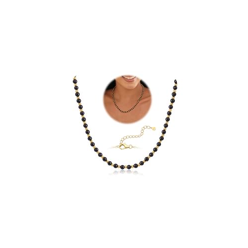 Adramata Perlenkette für Damen Mädchen 5MM Naturstein Ketten 3MM Edelstahlperlen Vergoldet Verstellbar Handgefertigte Kristallkette Sommer Strand Boho Halskette Damen mit Geschenkbox von Adramata