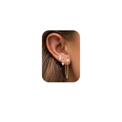 Adramata Perlen Ohrringe für Damen Gold Ohrringe Hängend Perlen Ohrstecker Creolen Ohrringe Set 14K Vergoldet Perlenohrringe Baumelnde Perlen Tropfen Ohrringen für Damen Perlen Ohrringe Gold Silber von Adramata