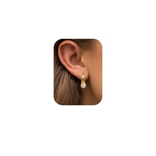 Adramata Perlen Ohrringe für Damen Gold Ohrringe Hängend Perlen Ohrstecker Creolen Ohrringe Set 14K Vergoldet Perlenohrringe Baumelnde Perlen Tropfen Ohrringen für Damen Perlen Ohrringe Gold Silber von Adramata