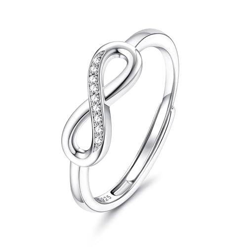 Adramata Ring Silber 925 Damen Verstellbar Silberringe für Damen Stapelbare Infinity Kreuz Ringe Frauen Glänzend Silber Verlobungsring Eheringe Engagement Ring Geschenke für Frauen von Adramata