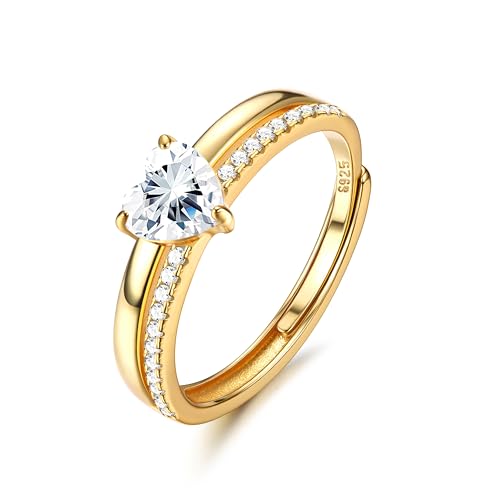 Adramata Ring Silber 925 Damen Verstellbar Daumenring CZ Glänzende Herzring Eheringe Silber 925 Verlobungsring Promise Engagement Ringe Frauen Stapeln Rosegold Band Ring Gold Silber Ring für Damen von Adramata