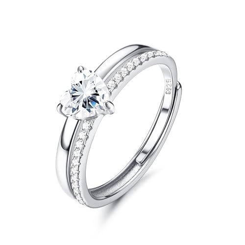 Adramata Ring Silber 925 Damen Verstellbar Daumenring CZ Glänzende Herzring Eheringe Silber 925 Verlobungsring Promise Engagement Ringe Frauen Stapeln Rosegold Band Ring Gold Silber Ring für Damen von Adramata