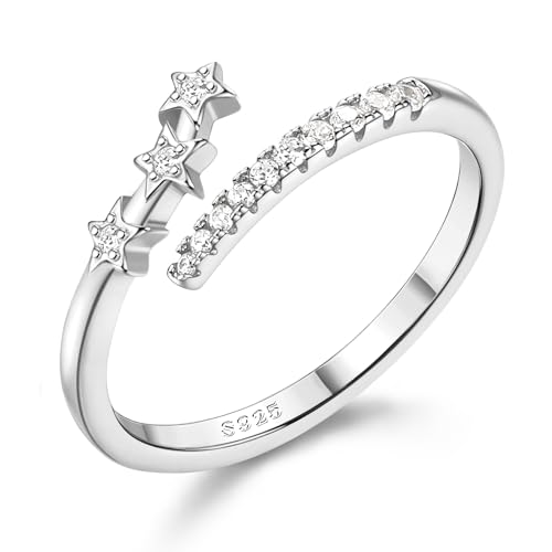 Adramata Ring Silber 925 Damen Verstellbar Stern Ring Verlobungsring Eheringe Engagement Ringe Frauen Offene Stapeln Daumen Ringe Gold Rosegold Silber Ring für Damen Schmuck mit Geschenkbox von Adramata