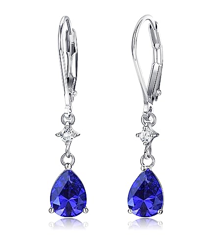 Adramata Damen Ohrringe Silber 925 Hängend Glänzende CZ Tropfen Ohrringe Modische Blau Ohrringe mit Anhänger Ohrhänger Silber 925 Hängend Ohrringe Silber Ohrringe Geschenke für Frauen von Adramata