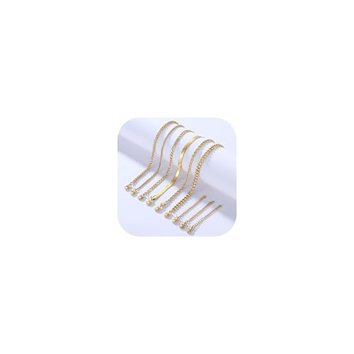 Adramata Silber Halskette für Damen und Herren - 6 Stück Edelstahl Halskettenset mit Cuban Link/Rope/Box/Figaro/Fischgräten/Wheat Chain in Gestapelter Lagenoptik (40/45/50/55/60CM) von Adramata