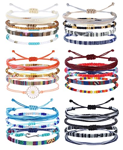 Adramata 24 Stück String Wave Fußkettchen Armbänder für Frauen Surfer Wave Armband Verstellbare Handgefertigte Freundschaftsarmband Boho Armbänder Fußkettchen,B von Adramata