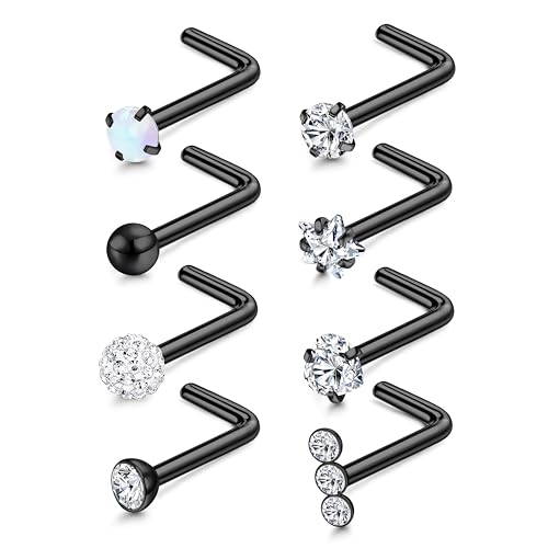 Adramata Titan Nasenpiercing Stecker, L-förmige Nasenpiercing, 20G Titan Nasenpiercing Ring für Damen Herren, CZ Stern Herz Nasenstecker, Titan Nasenpiercing Schmuck für Empfindliche,B von Adramata