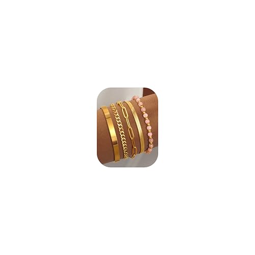 Adramata 5Pcs Armband Damen 14K Vergoldet Armbänder Edelstahl Ketten Armbänder Set Verstellbar Armkette Armreif Naturstein Perlenarmband Silber Gold Armband für Damen Frauen Adramata 5Pcs Armband Damen 14K Vergoldet Armbänder Edelstahl Ketten Armbänder Set Verstellbar Armkette Armreif Naturstein Perlenarmband Silber Gold Armband für Damen Frauen von Adramata